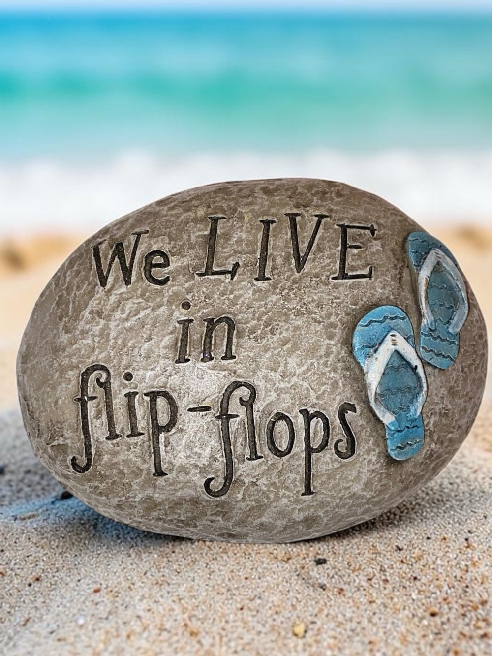 NAUTICAL RESIN STONE DECOR Garden Stone with “We LIVE in Flip-Flops” Stone & BLU